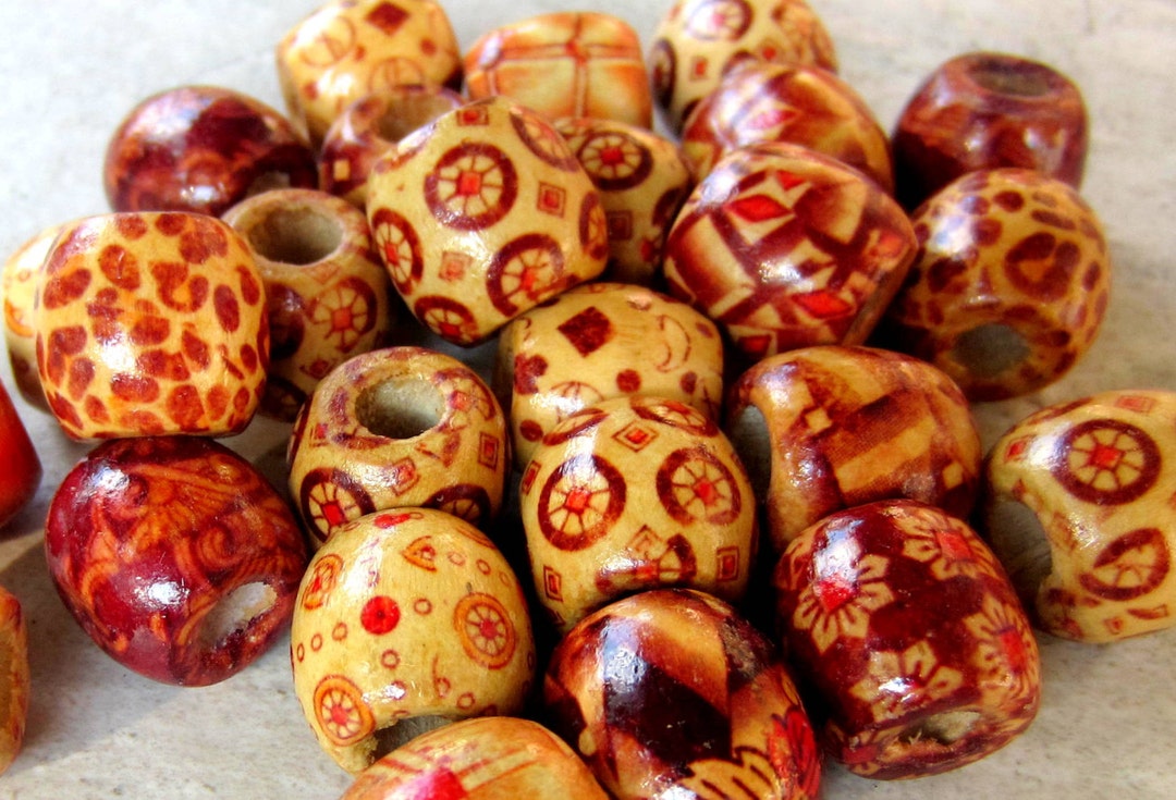 40 Patterened Wooden Beads, Natural Wood Beads, Diy Jewelry Makinging