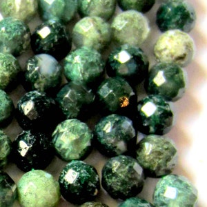 Moss Agate Beads – Faceted Green Gemstone, 6mm Round Beads for DIY Jewelry Making, 15.5&quot; Strand Beading Supplies