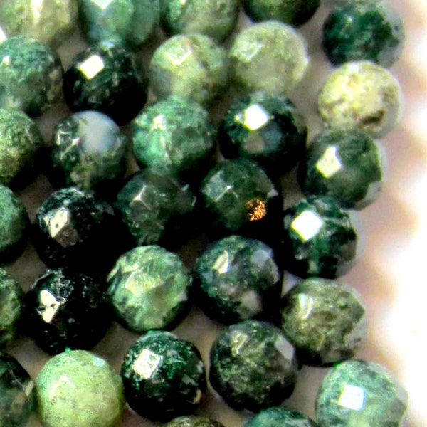 Moss agate beads faceted green gemstone 6mm diy jewelry making supplies, 1 Strand