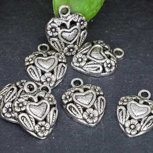 6 Silver Jewelry Craft Heart Charms