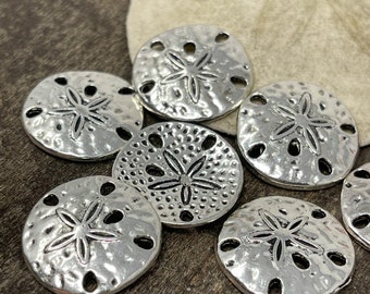 10 Silver Sand Dollar shell connectors silver shell jewelry findings beach wedding charms ocean pendants