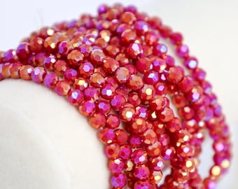Faceted Glass Beads, Garnet Wine Electroplated Beads, Round and Rondelle, Jewelry Making