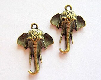 6 Elephant pendant jewelry charms antique bronze metal earring dangles ethnic charms