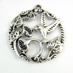 4 Humming bird pendants 33mm x 30mm antique silver bird pendant silver bird charms