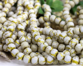 36 Glass beads white w gold crackle finish 6mm spacer beads jewelry focals
