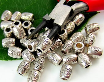 Antique silver beads Tibetan style 7mm x 6mm metal spacer beads barrel spacer beads silver spacer beads DIY jewelry supply Qty 24