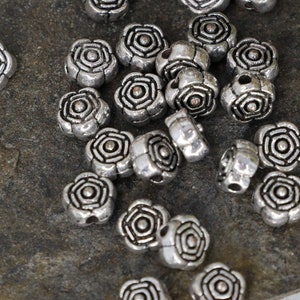Silver Rose Spacer Beads, Silver Metal Spacer Beads, Floral Metal Beads, Rose Beads, Qty 30
