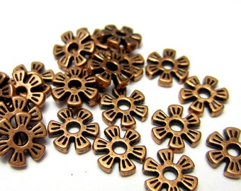 48 Copper beads flower spacers  lead nickel free 8mm x 2mm jewelry making supply