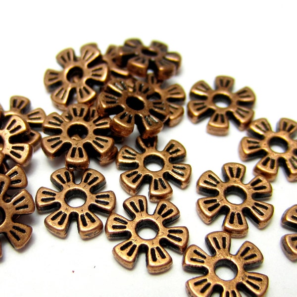 48 Copper beads flower spacers  lead nickel free 8mm x 2mm jewelry making supply