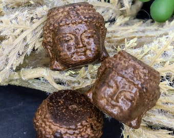 Carved Buddha heads (2) beads 25mm x 20mm wood carved Buddha yoga beads