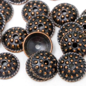 18 Dark Copper Oversized Tibetan Bead Caps, Statement Jewelry, Copper Bead Caps