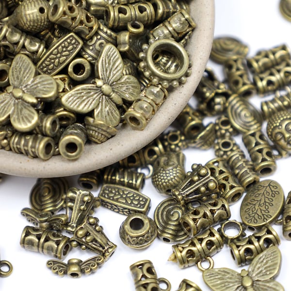 50 perles intercalaires de formes variées bronze antique, perles intercalaires bronze, perles métalliques bronze, perles mixtes