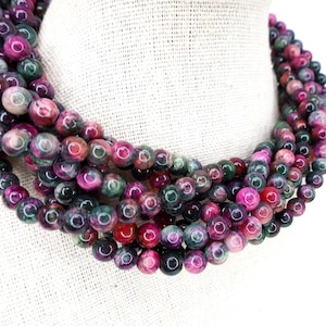 Colorful Dyed White Jade Beads, 6mm Round Gemstone Beads for Jewelry Making, Natural Stone Bead Strand, Deep Jewel Toned Beads, 15.7 Inch