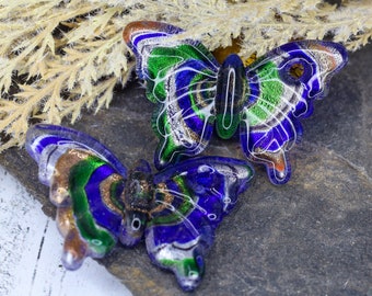 1 Murano Glass Butterfly Pendant, Oversized Glass Pendant, Dichroic Glass Lampwork, Blue or Green