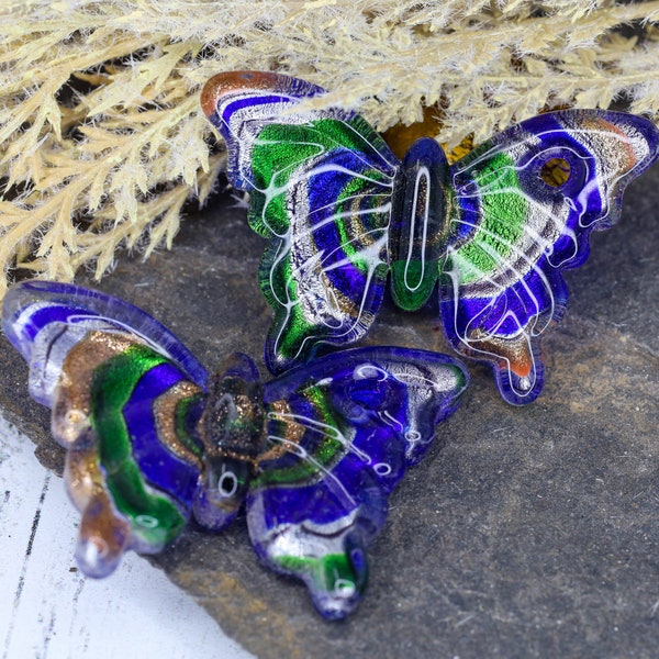 1 Murano Glass Butterfly Pendant, Oversized Glass Pendant, Dichroic Glass Lampwork, Blue or Green