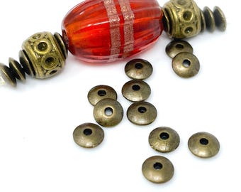 Antique Bronze Rondelle Spacer Beads, Flat Round Metal Spacer Beads, Small Disc Beads, 6mm