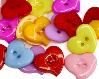 Colorful Mixed Heart Buttons, Sewing Craft, Bright Candy Colors