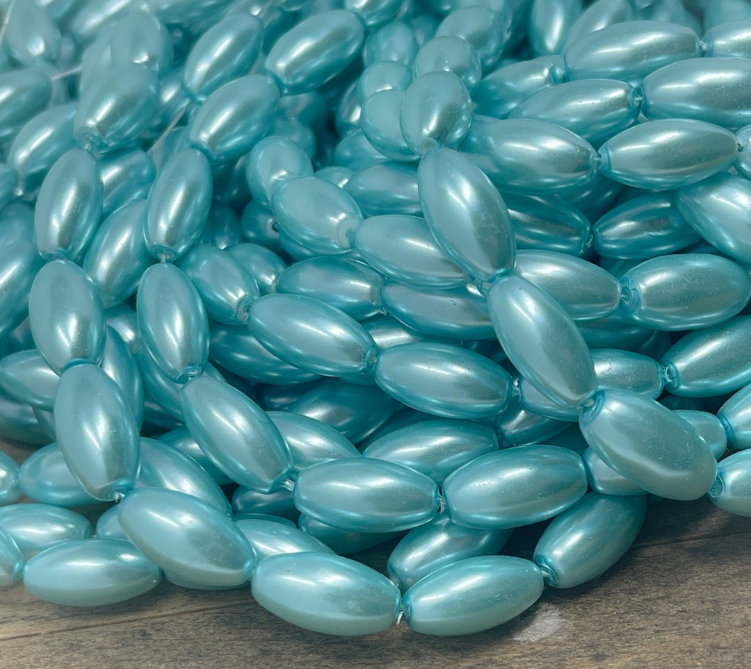 Soft Blue Glass Pearl Beads, Oval Spacer Beads, Qty 24 Etsy