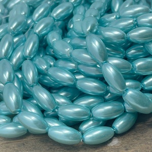 Soft Blue Glass Pearl Beads, Oval Spacer Beads, Qty 24