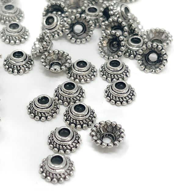 Bali Style Silver Bead Caps, Silver Jewelry Findings Qty 24