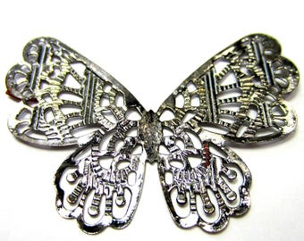 Gunmetal Filigree Butterfly Pendants, 62mm Stamped Iron Charms for Necklaces Cuffs and Mixed Media Jewelry, Qty: 8
