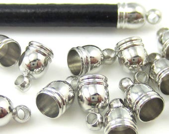 Antique Silver End Caps, Metal Findings Cord Ends, 8mm x 5mm, Jewelry Making Supplies, Qty: 18