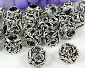 Stora hål i silver rondellpärlor, släta distanspärlor för smyckestillverkning, 11 mm x 9 mm