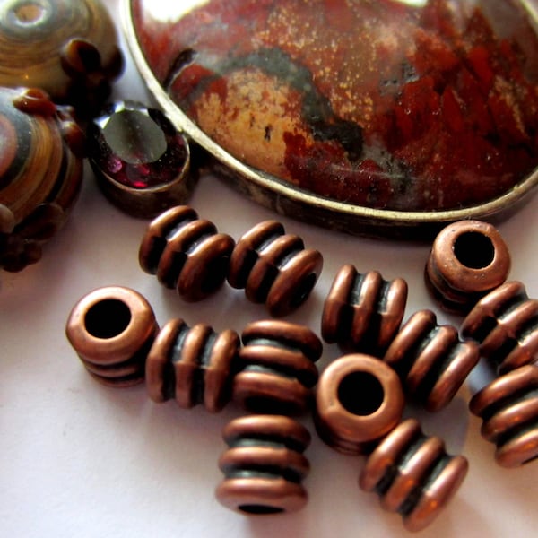 30 Copper beads spiral spacers jewelry making supply 4mm x 4mm beads