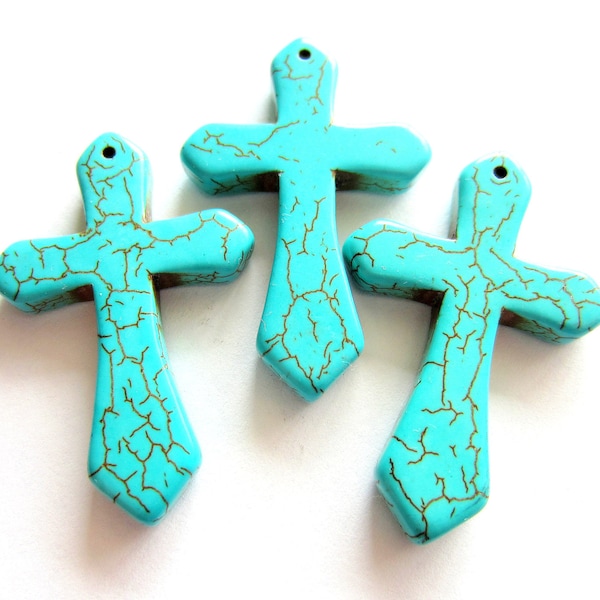 2 Turquoise cross pendants jewelry charms 30mm 45mm