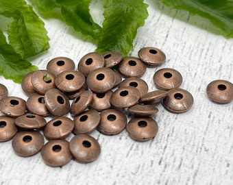 50 Round flat copper beads spacers focal beads jewelry supply 6mm x 2mm