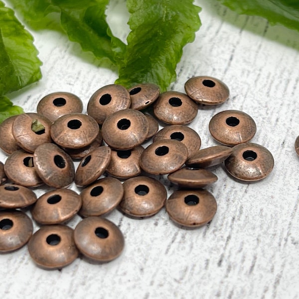 50 Round flat copper beads spacers focal beads jewelry supply 6mm x 2mm