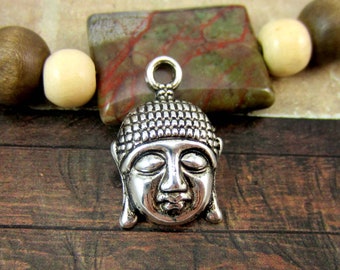 8 Silver Buddha head charms antique finish buddha head pendants jewelry supplies 22mm x 15mm yoga jewelry pendants supply