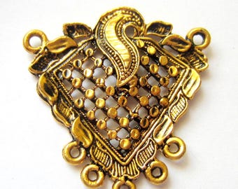 Antique Gold Filigree Pendants, 42mm Decorative Connectors, Statement Focal Pieces, Qty: 4