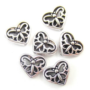 Antique Silver Heart Beads, Tibetan Style Alloy Spacer Beads For Necklaces Bracelets Earrings Or Gifts, Petite Vintage Jewelry, Qty: 10