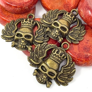 4 Winged Skull charms bronze antique skeleton pendants metal craft jewelry supplies image 1