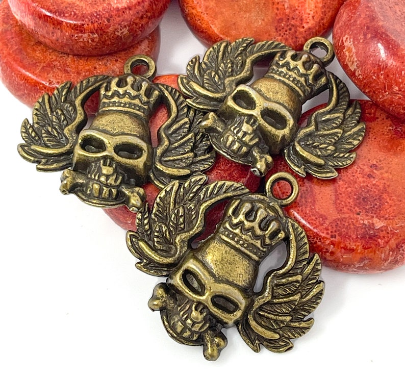 4 Winged Skull charms bronze antique skeleton pendants metal craft jewelry supplies image 1