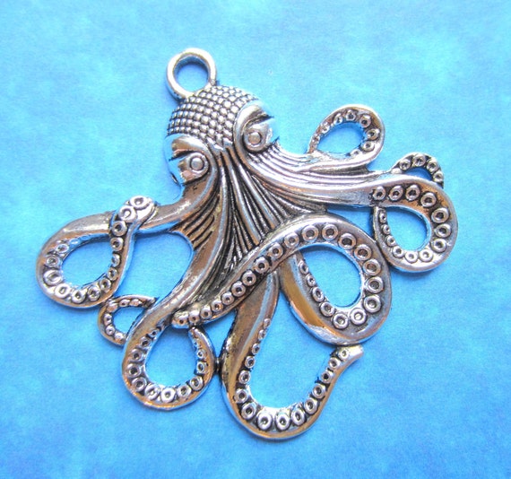 Antique silver octopus charm silver necklace pendants sea animal pendants 57mm x 55mm 3mm Qty 2