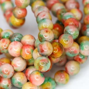 Red Pink Green Yellow Jade Beads – 6mm Round Gemstone Beads for Jewelry Making, Colorful Stone Beads, Natural Stone Spacer Beads, 16&quot; Strand