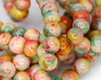 Cuentas de jade rojo, rosa, verde y amarillo: cuentas redondas de 6 mm para joyería, cuentas de piedras de colores, cuentas espaciadoras de piedra natural, tira de 40,6 cm