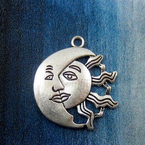 Crescent Moon and sun Pendants silver Moon charms occult celestial Jewelry Charms silver moon sun pendants 29mm x 26mm Qty 4