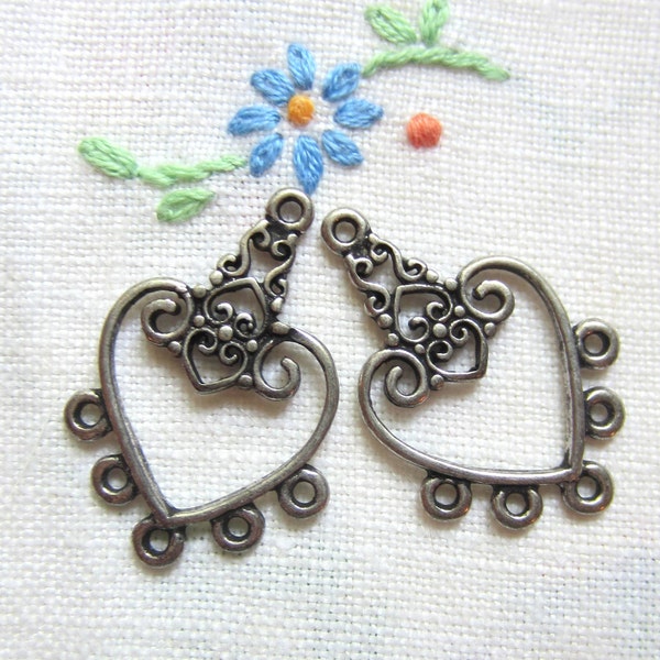 6 Antique Silver Earring hoops jewelry connectors heart earring dangles 31mm x 21mm PALLOY-EA11019Y-AS-FF