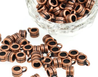 Antique Copper Tube Bails, Column Bead Hangers, Rustic Pendant Connectors for Necklace Designs