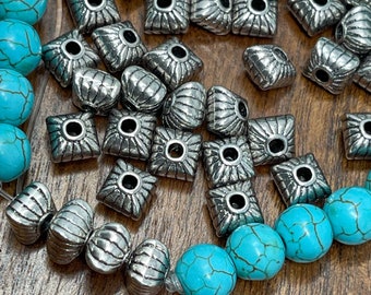 Tibetan Style Spacer Beads, Square Beads, Antique Silver Square Spacer Beads Qty 24