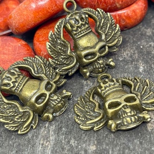 4 Winged Skull charms bronze antique skeleton pendants metal craft jewelry supplies image 4