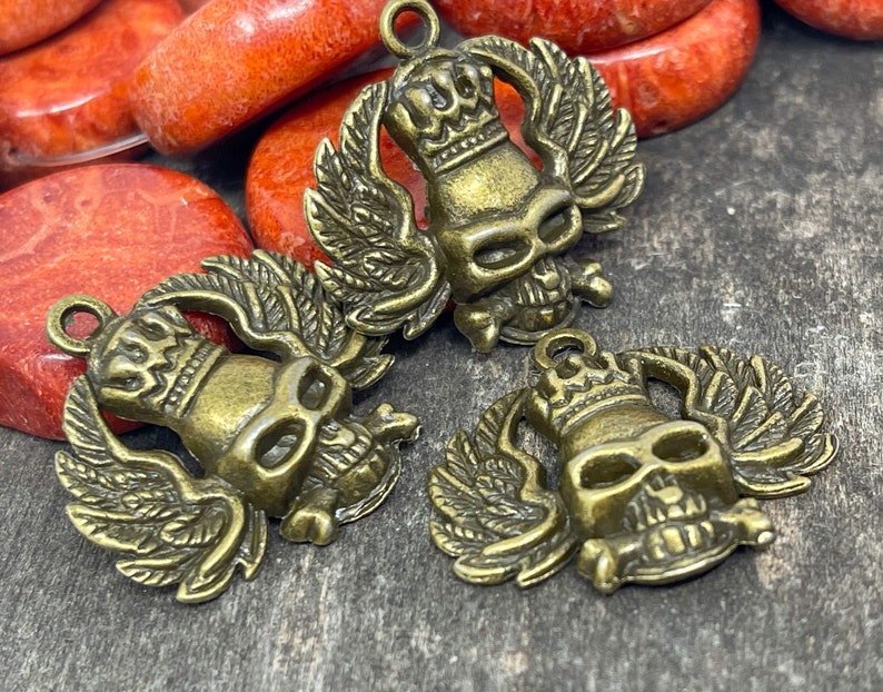 4 Winged Skull charms bronze antique skeleton pendants metal craft jewelry supplies image 4