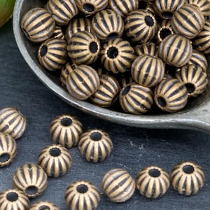 Red Copper Ribbed Spacer Beads - Round Copper Metal Beads - Patterned Jewerly Findings - Qty 30