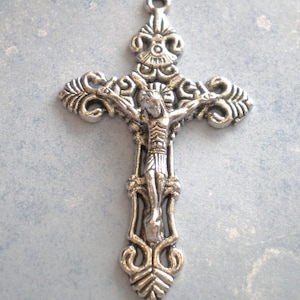 Silver Crucifix Charms – Large Cross Pendants for Necklaces, Bracelets, Rosaries, and Religious Jewelry, 34x55mm, Qty 1