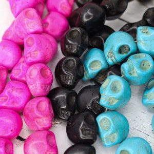 Vibrant Howlite Turquoise Halloween Skull Beads - Spooky and Striking Jewelry Supplies - Day of the Dead Jewelry - 1 Strand; 18mm