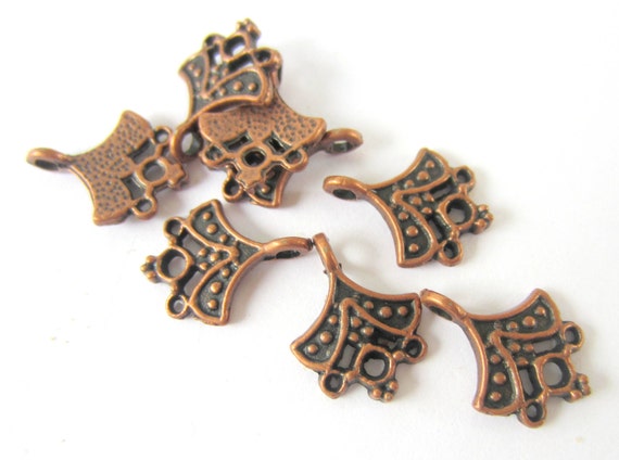 Antiqued Copper Filigree Drop Connectors – Earring Findings, 6 Pieces