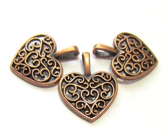 12 Antique copper heart charms, filigree heart dangle, diy jewelry supply wine glass charms 16mm x 14mm  Ya1123